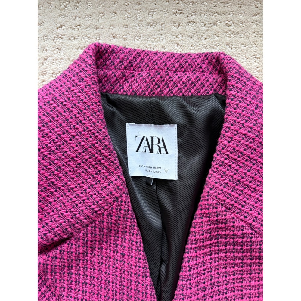 Zara Cropped Blazer Medium Pink Tweed Gold Buttons Barbiecore Parisian Preppy - Picture 4 of 7